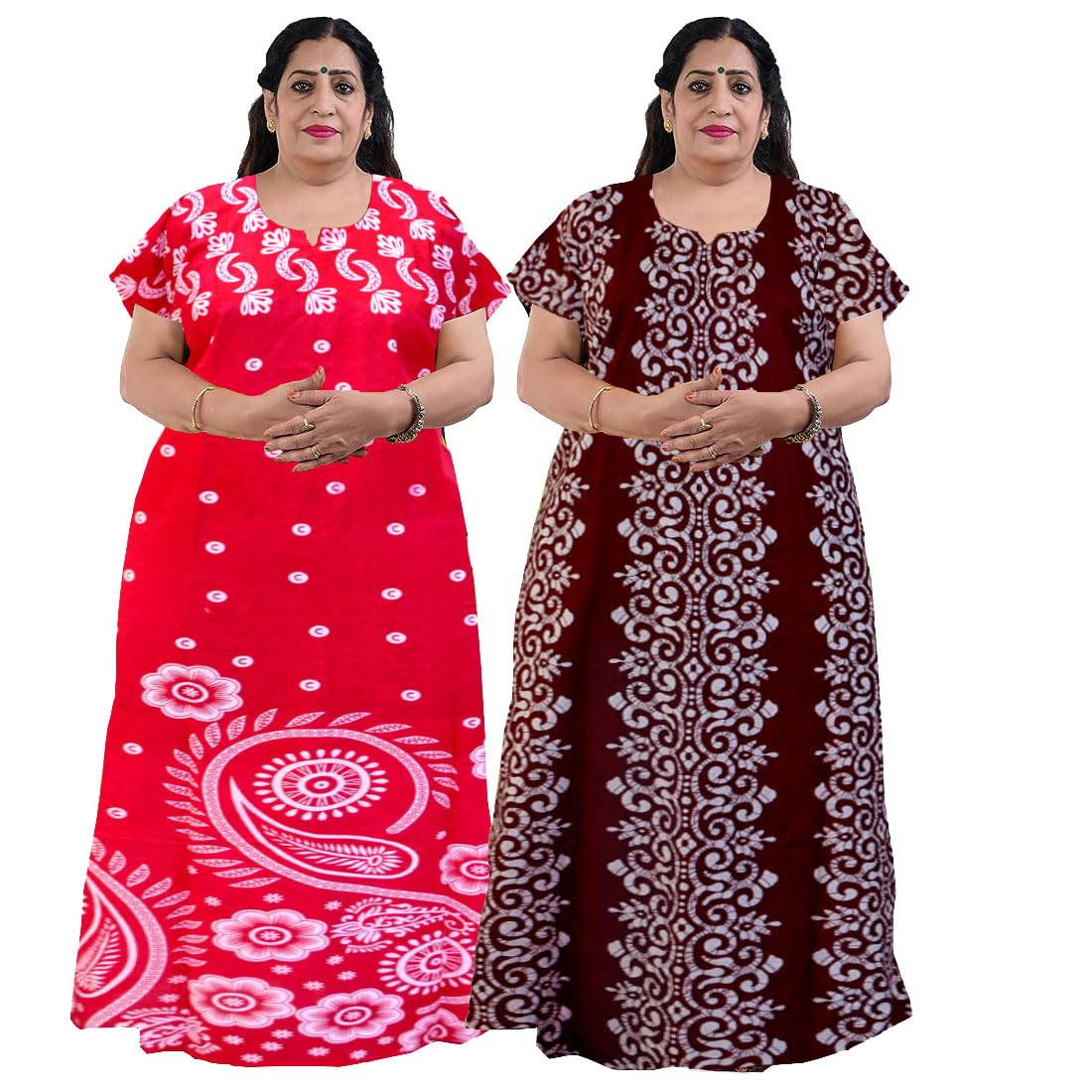 Women’s Cotton Printed Maxi Nighty (Pack of 2) – 3XL Night Dress Gown, Soft & Comfortable Sleepwear, Free Size-picture-49