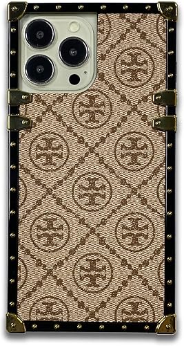 HJDGUEFS Funda cuadrada de lujo 14 Pro para niñas y mujeres, diseño clásico retro estético, funda de piel de TPU suave a prueba de golpes, para 14