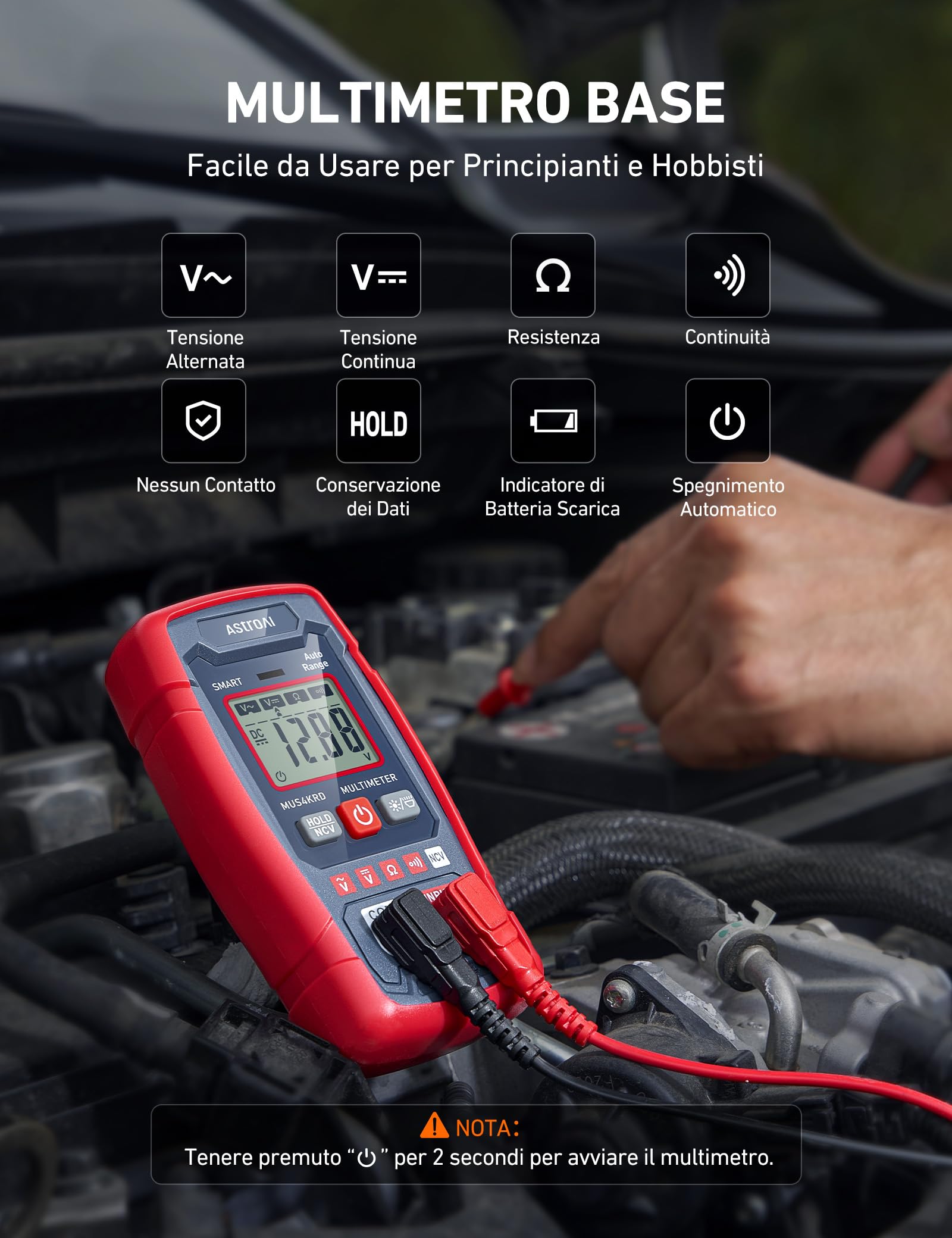 AstroAI Tester Elettricista 4000 Conteggi, Multimetro Digitale Professionale, Multimetro a Portata Automatica, Voltmetro, Misura Rapidamente e Con Precisione la Tensione CA/CC Resistenza e Continuità