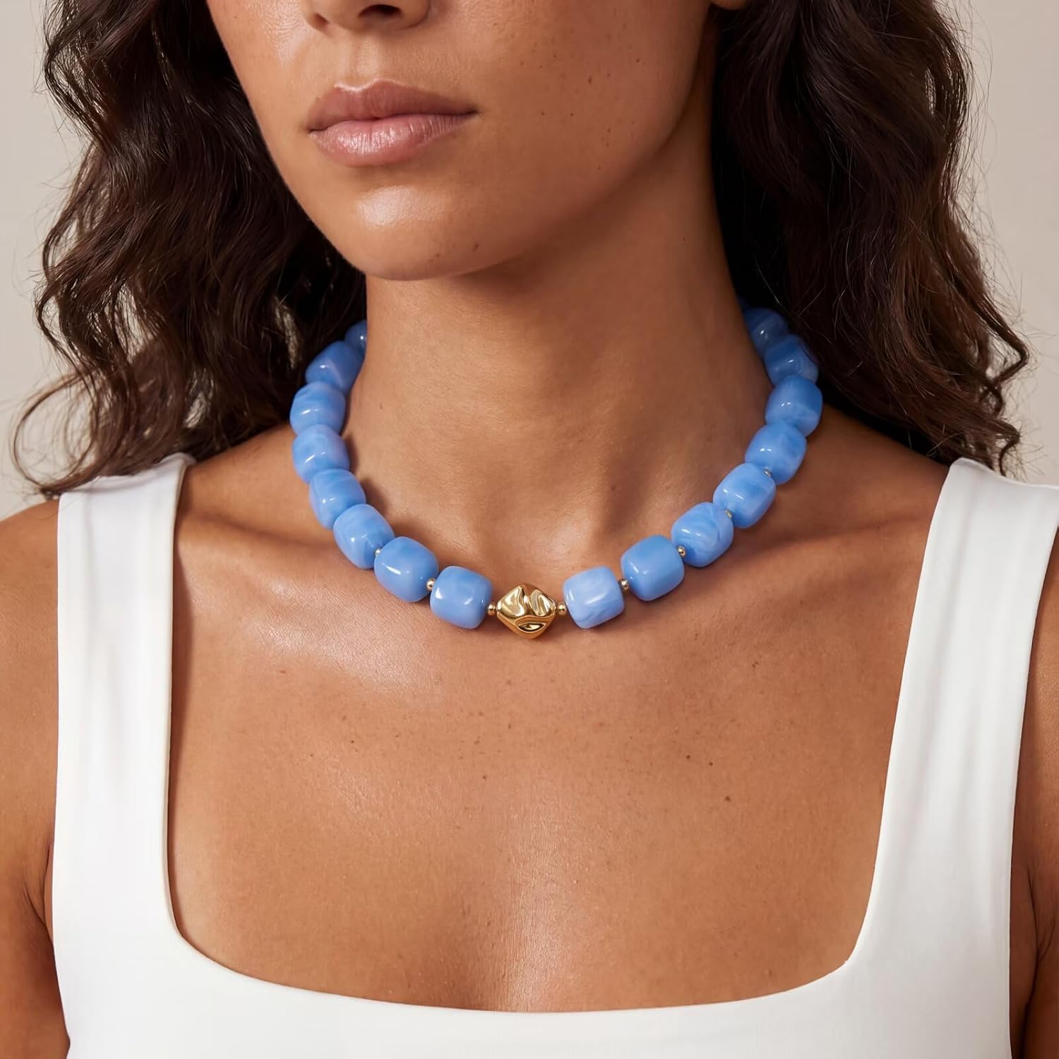 Beaded Necklaces for Women Boho Chunky Necklace Statement Big Resin Bead Choker Fashion Summer Beach Jewelry