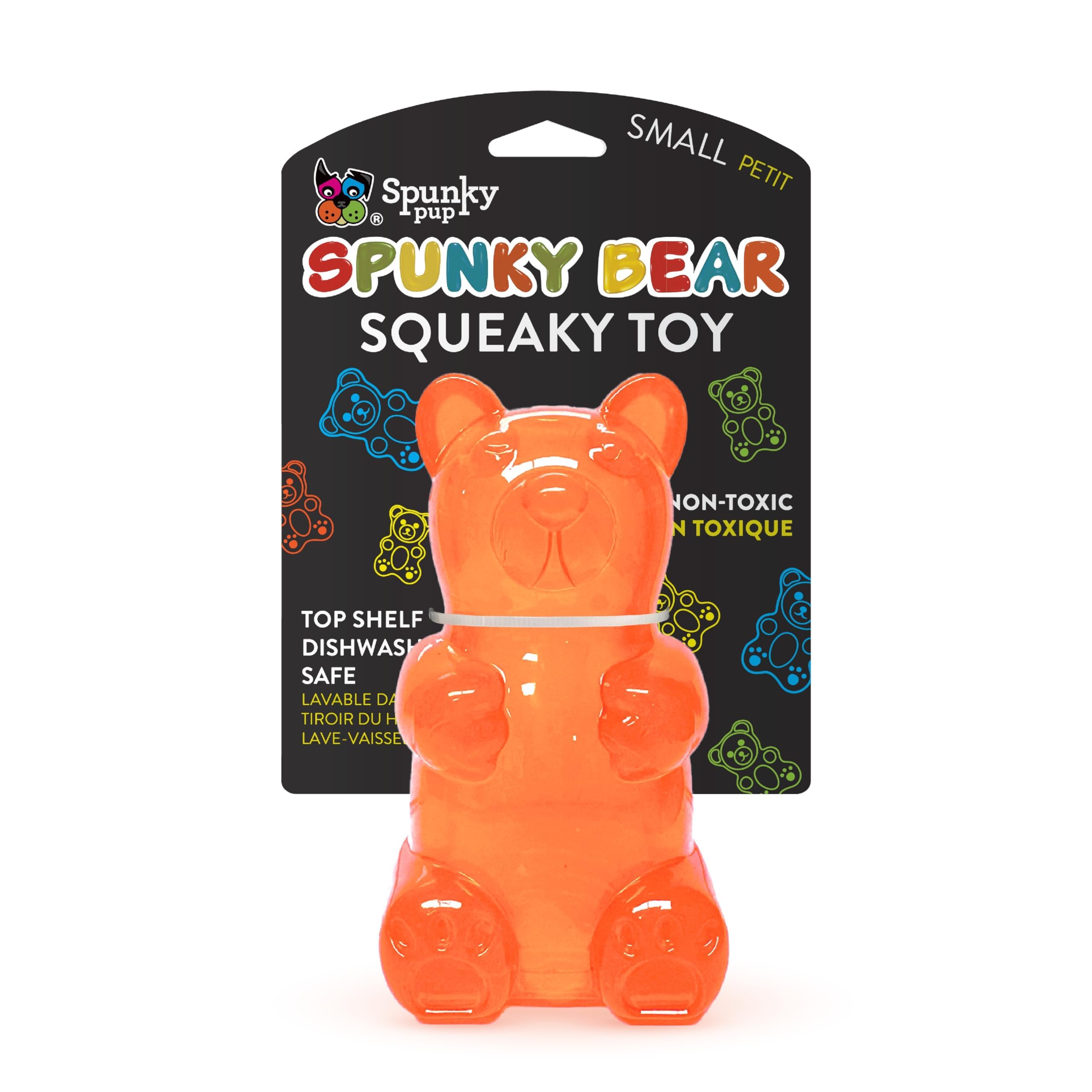 Spunky pup Spunky Bear Interactive Squeaky Dog Toys - Gummy Bear Shape, Crazy Bounce, Dishwasher-Safe, Assorted Neon Colors- Small