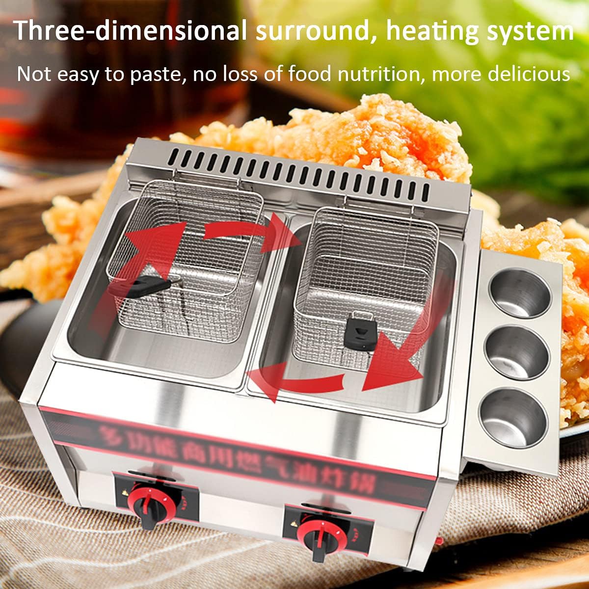 Commercial Single/Double Cylinder Fryer Desktop Gas Fryer Double Basket Gas Fryer Gas Countertop Fryer Countertop for French Fry Restaurants Supermarkets Fast Food Stands (6L/12L) (Ordinary Single