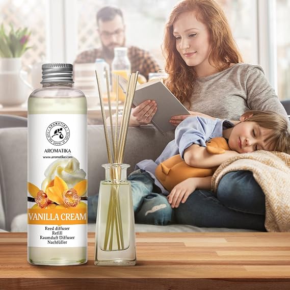 Reed Diffuser Refill Vanilla Cream 6.8 Fl Oz - Fresh & Long Lasting Fragrance - Reed Diffuser Oil Refill for Aromatherapy - Home Fragrance - Office - Restaurant - Fresh Fragrance