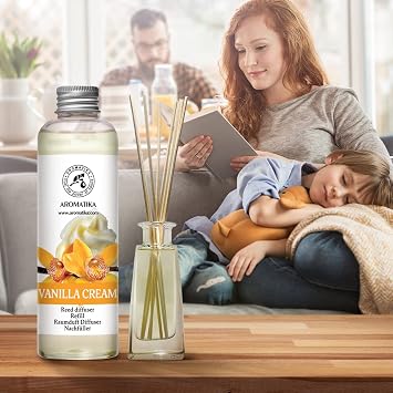 Reed Diffuser Refill Vanilla Cream 6.8 Fl Oz - Fresh & Long Lasting Fragrance - Reed Diffuser Oil Refill for Aromatherapy - Home Fragrance - Office - Restaurant - Fresh Fragrance