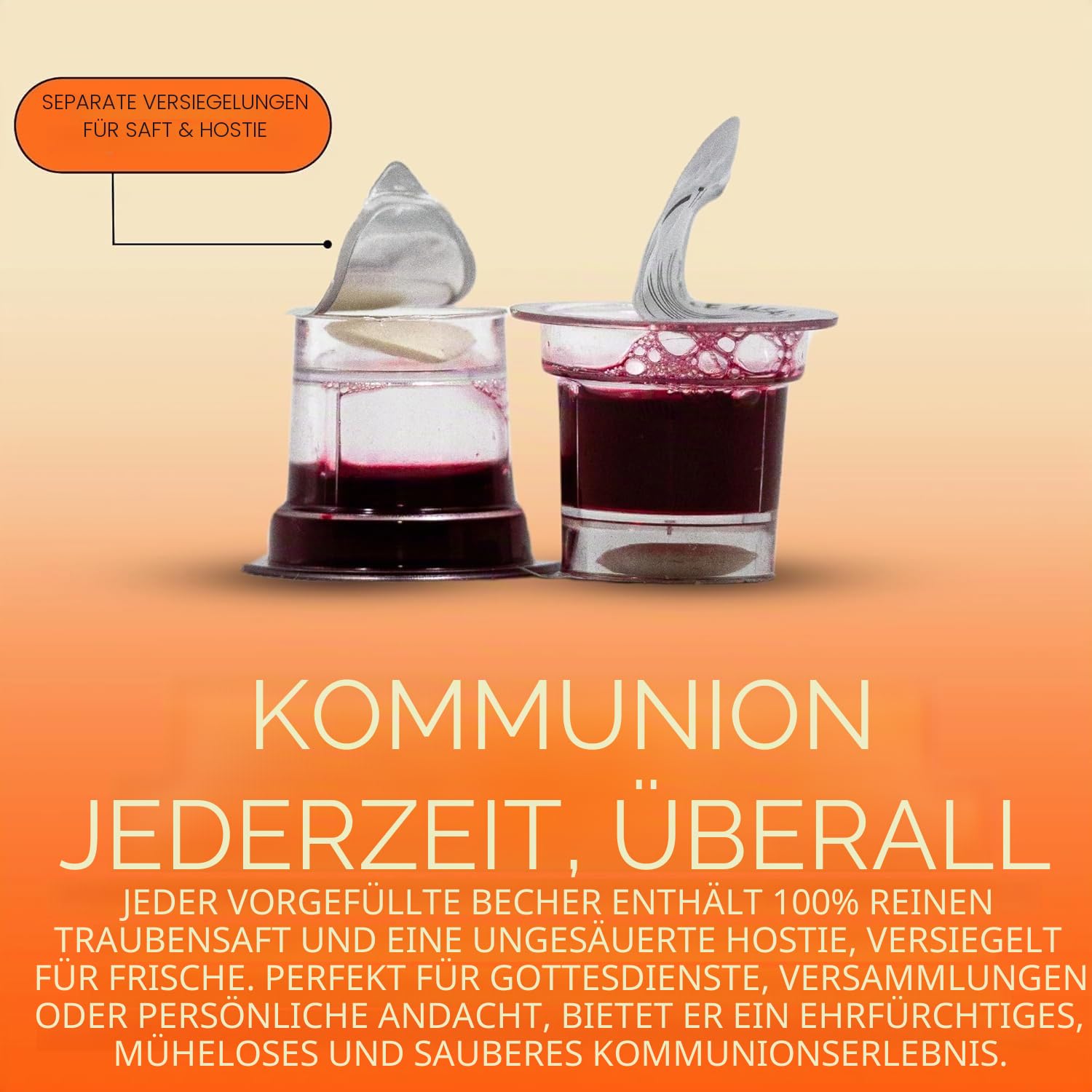 Miracle Meal Communion Plus + Cups vereinfachen Ihr Kommunionerlebnis, 100er-Packung, mit Concord-Traubensaft und Weizenwaffel