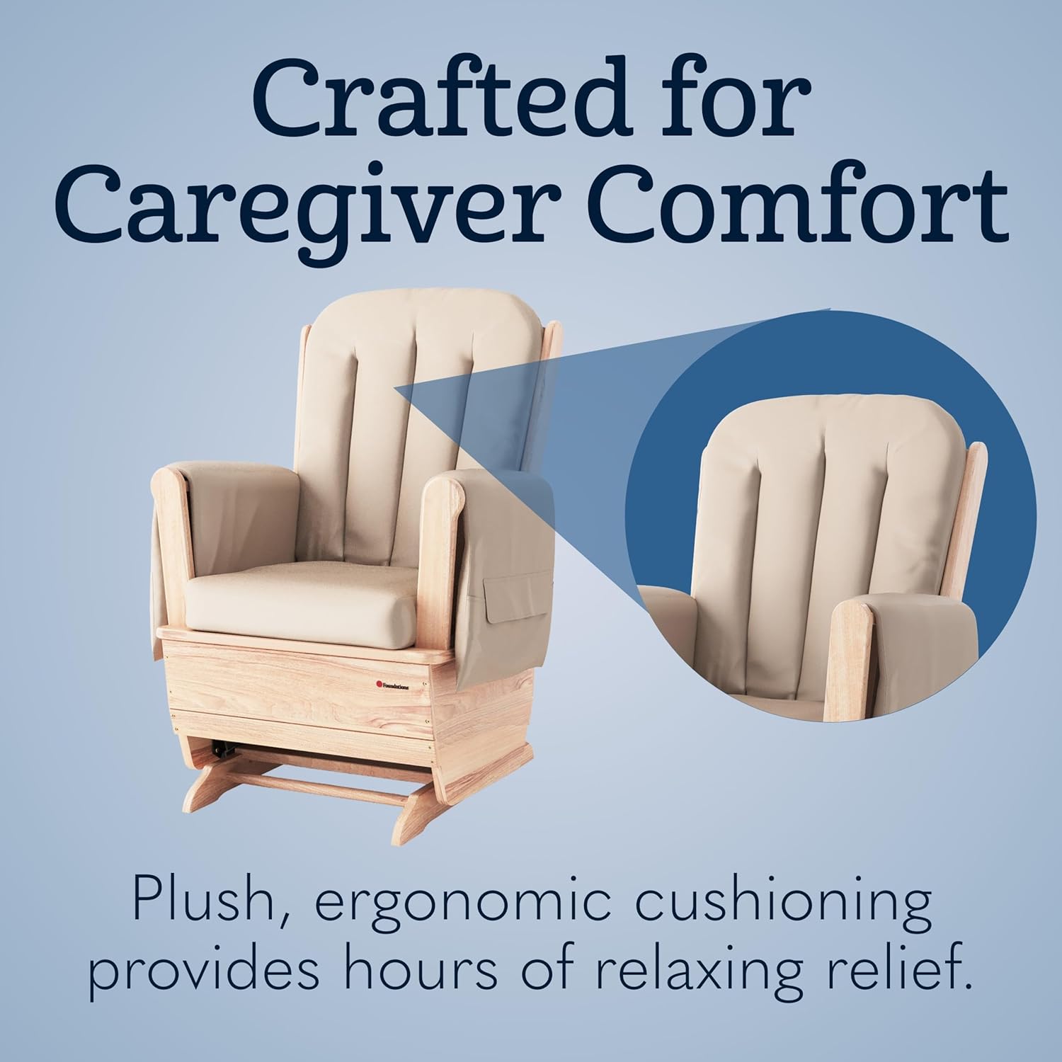 Foundations SafeRocker Glider Rocker Cushion Replacement Set, Durable Vinyl, Storage Pockets to Hold Baby Necessities, Easy-to-Clean and Wipe Down, Extra-Wide Seat (Tan)