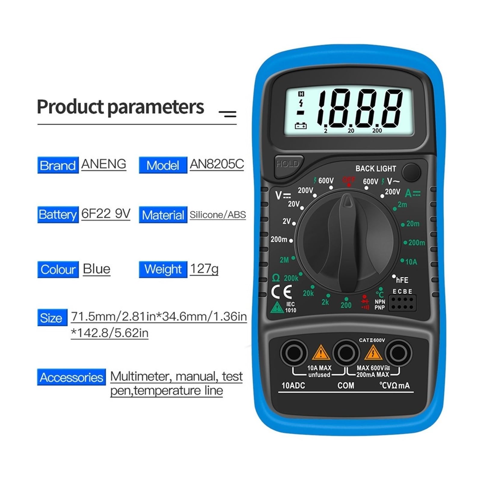 Multimetr Cyfrowy AC/DC Amperomierz Volt Ohm Tester Miernik Multimetro Z Termoparą Podświetlenie LCD Przenośny Szybko Dokładnie Łatwy Odczyt(Green)