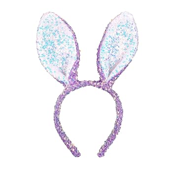Doneace Easter Headbands Sequins Bunny Ears Headband Cute Glitter Rabbit Ears Cosplay Easter Bunny Costume Accessories for Adults Purple
