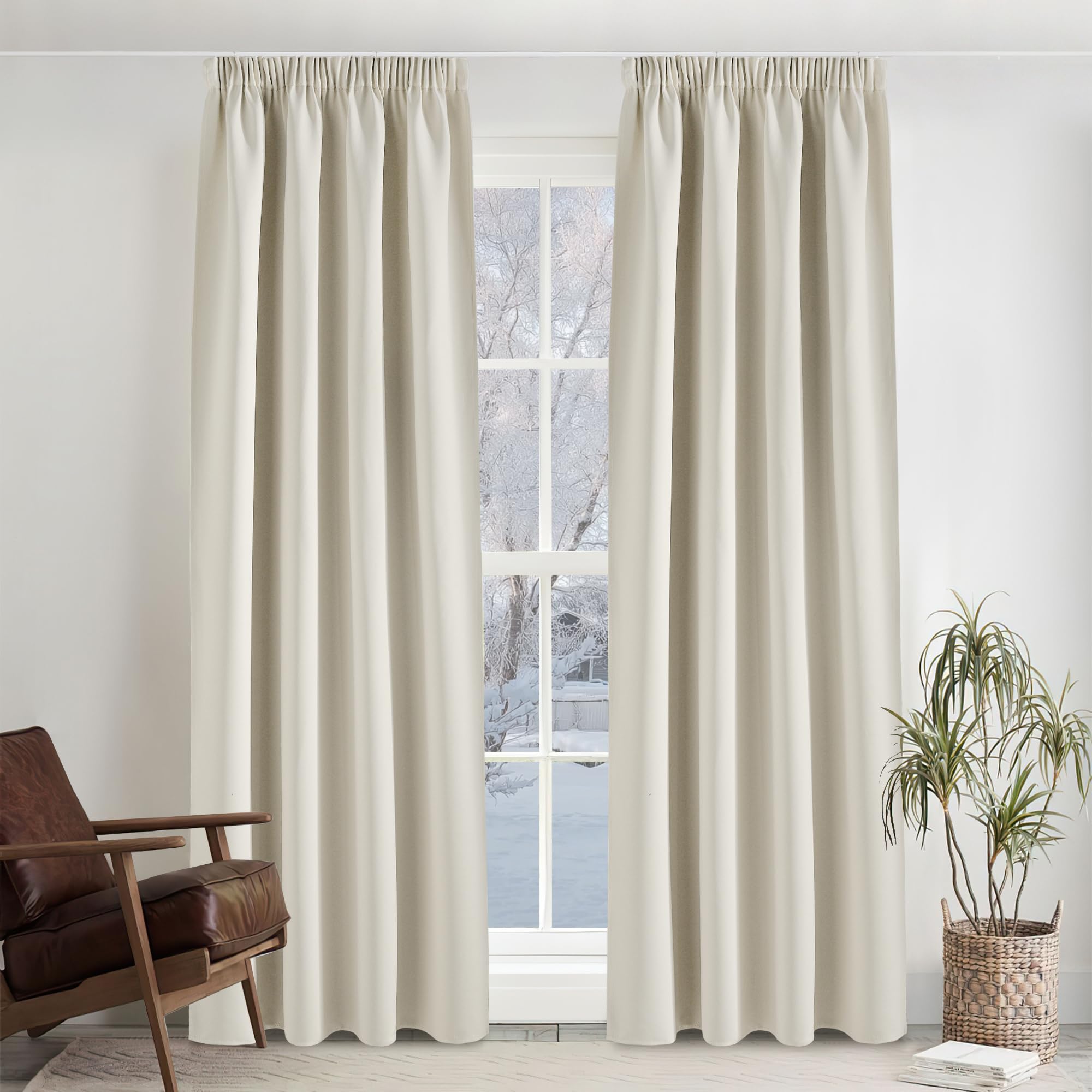 PONY DANCE Cortinas Termicas Aislantes Frio y Calor para Salon/Domitorio, Blackout Curtains Opacas con Ganchos para Riel 2 Piezas,140x245cm,Beige Claro Global Recycled Standard Global Recycled Standard OEKO-TEX STANDARD 100 Global Recycled Standard