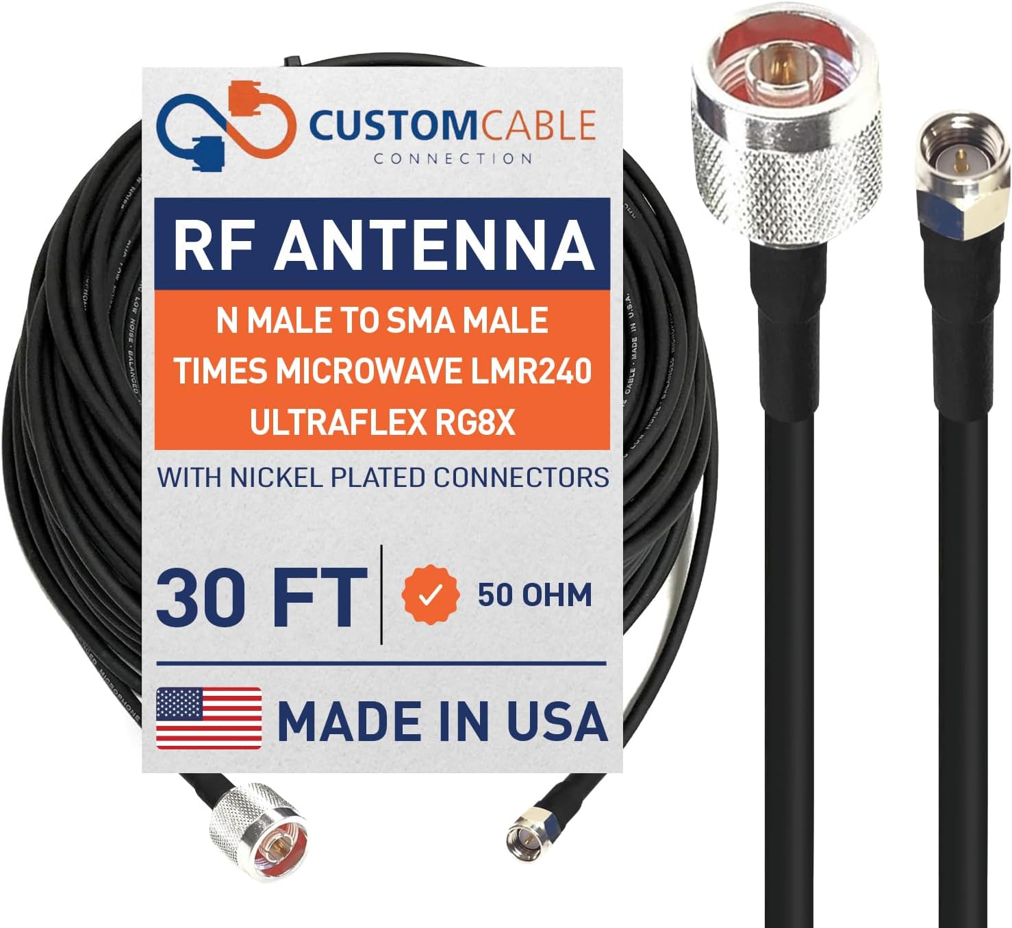 N Male to SMA Male Cables 240 Ultraflex (Black - 50ft)