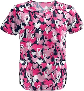 OIOLOYJM Printed Scrub Tops Women V Neck Short Sleeve Plus Size Scrubs for Womens Nursing Uniforms Shirts with Pockets