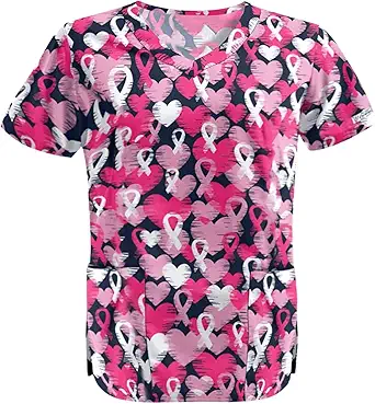 OIOLOYJM Printed Scrub Tops Women V Neck Short Sleeve Plus Size Scrubs for Womens Nursing Uniforms Shirts with Pockets