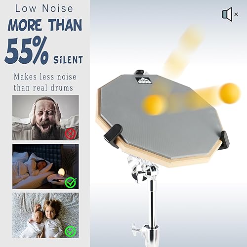 Miniatura 5 de EASTROCK Tambor de práctica, almohadilla silenciosa de doble cara de 12 pulgadas, tambor de goma con baquetas y bolsa de almacenamiento para