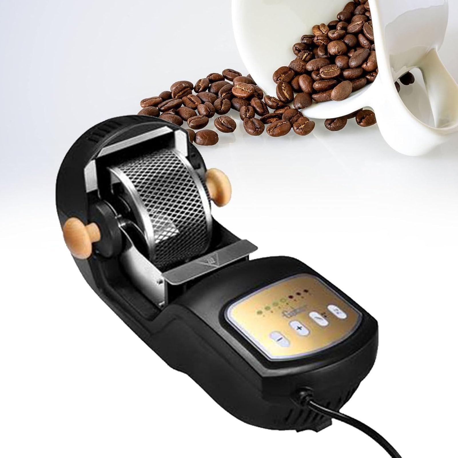 PioMue Hot Air Coffee Roaster,1600w Electric Automatic Bean Machine With 7-Stage Temperature Control,300g Capacity with Removable Stainless Steel Basket 220V