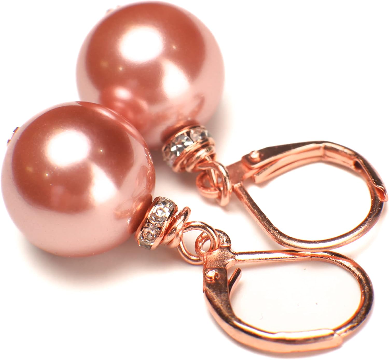 Copper Pink South Sea Shell Pearl 12mm Large High Luster Statement Necklace, Rose Gold Magnetic Ball Clasp Necklace, Bridal, Gift for Her