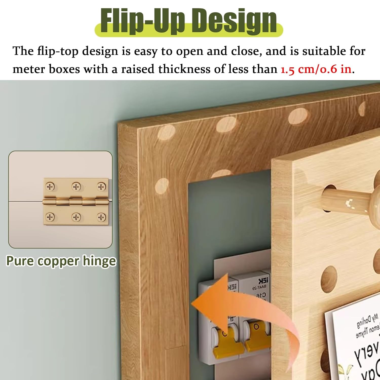 Multifunctional Electric Panel Cover Cabinet with Shelf & Hook - Decorative Circuit Breaker Box Lid for Entrance Corridor, Brown, 60 x 40 cm (23 5/8" x 15 3/4")