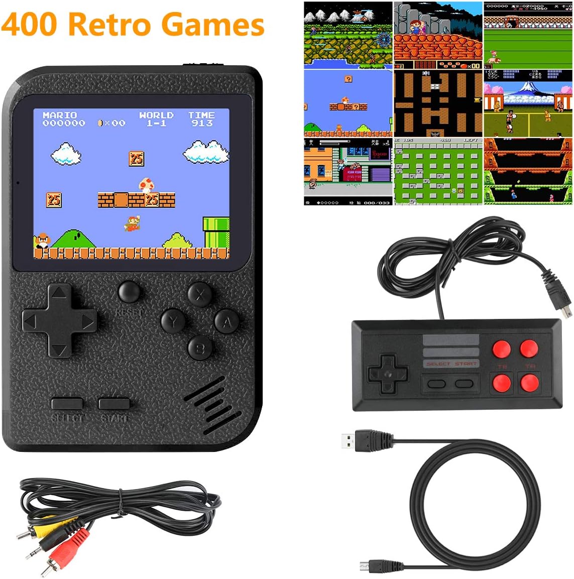 welltop Handheld Game Console, Portable Gameboy with 400 Classic 3 Inch Screen, Rechargeable FC Game Console Support TV Output and Two players, Birthday for Boys Girls Men