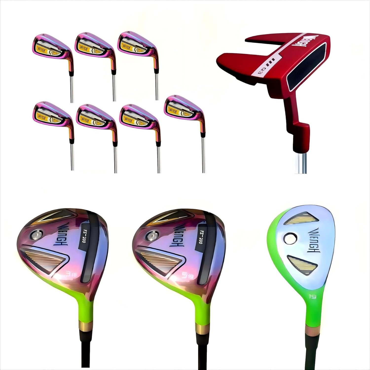 Iron Set (4-P) and 3 Wood and 5 Wood and 3 Hybrid Golf Club and Putter,Bundle of 5