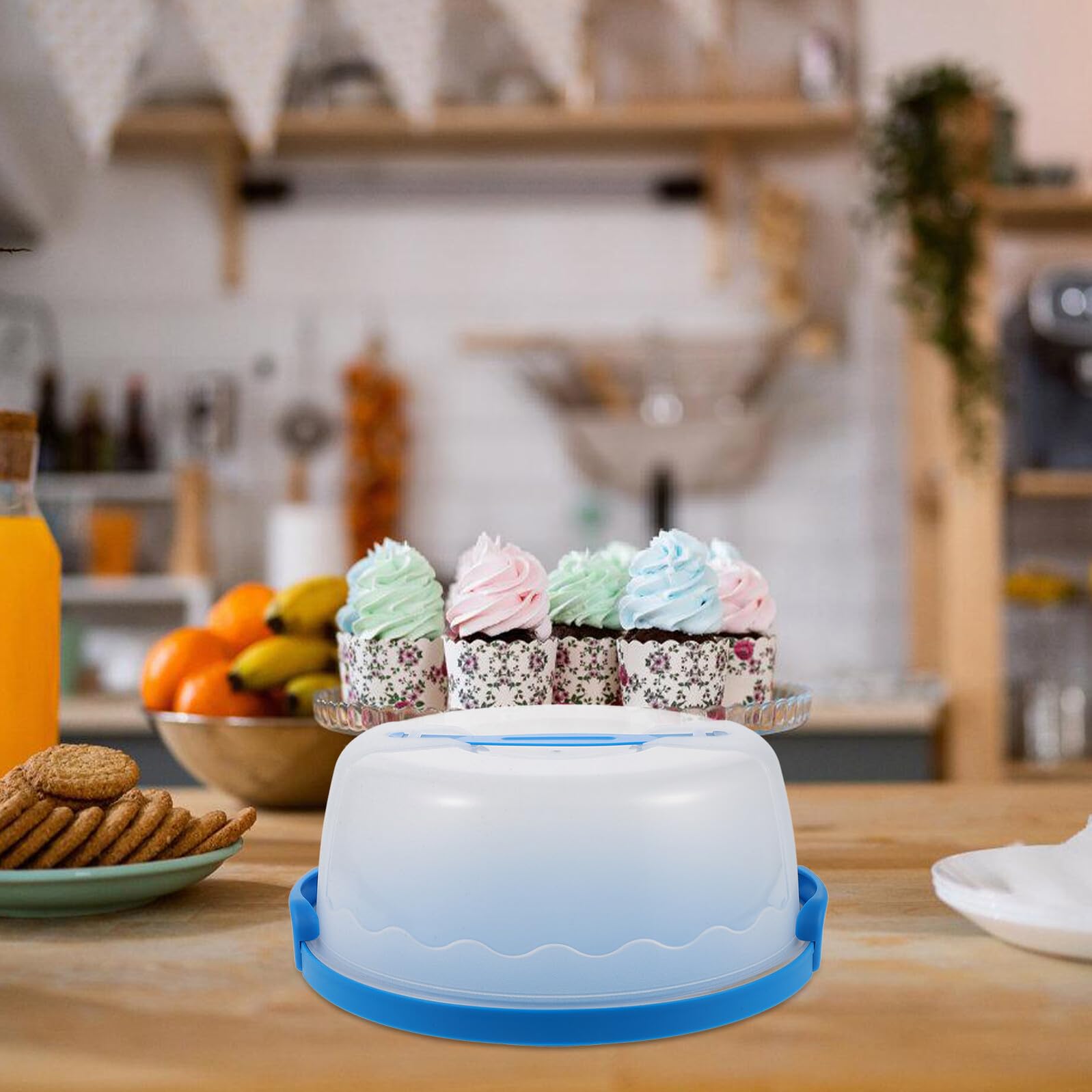 Scatola Conservazione Torte e Dessert da 6-8 Pollici Blu in Plastica Rotonda per Torta Protezione per Trasporto e Esposizione Manico