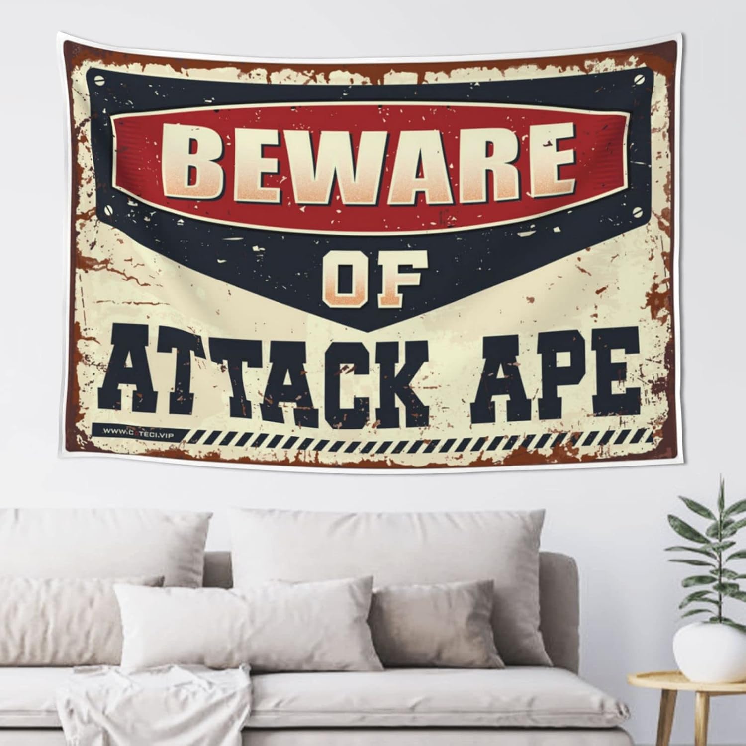Boys Room Decor Teenager Beware Of Attack Ape Tapestry Funny Bar Decor Funny Bar Decor(75X100CM)
