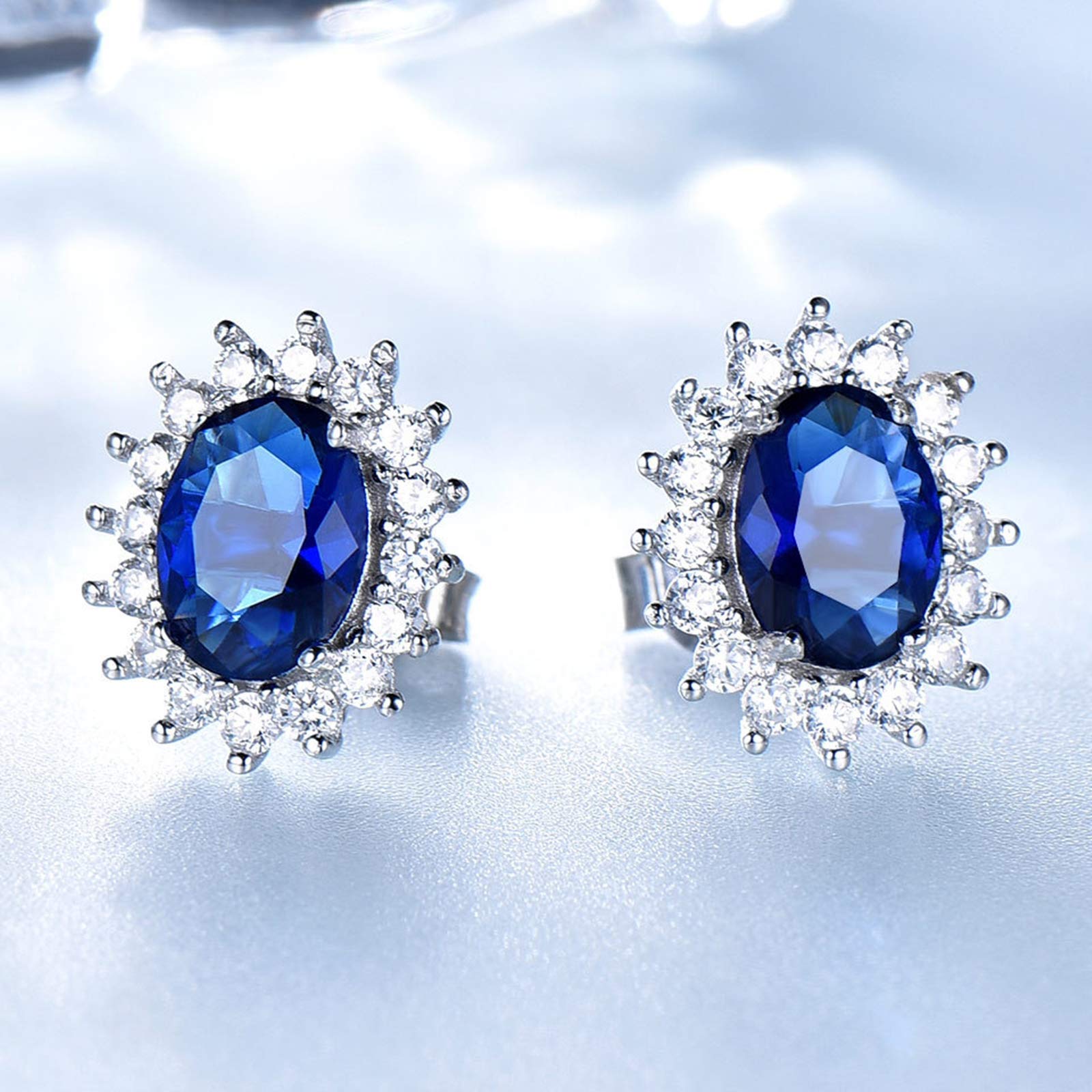 KnSam Damen Ring, Damen Halskette Echt Silber Sonnenblume Hochzeit Schmuckset Aus 925 Silber Für Damen Frau Mit Erstellt Blauer Saphir Blau