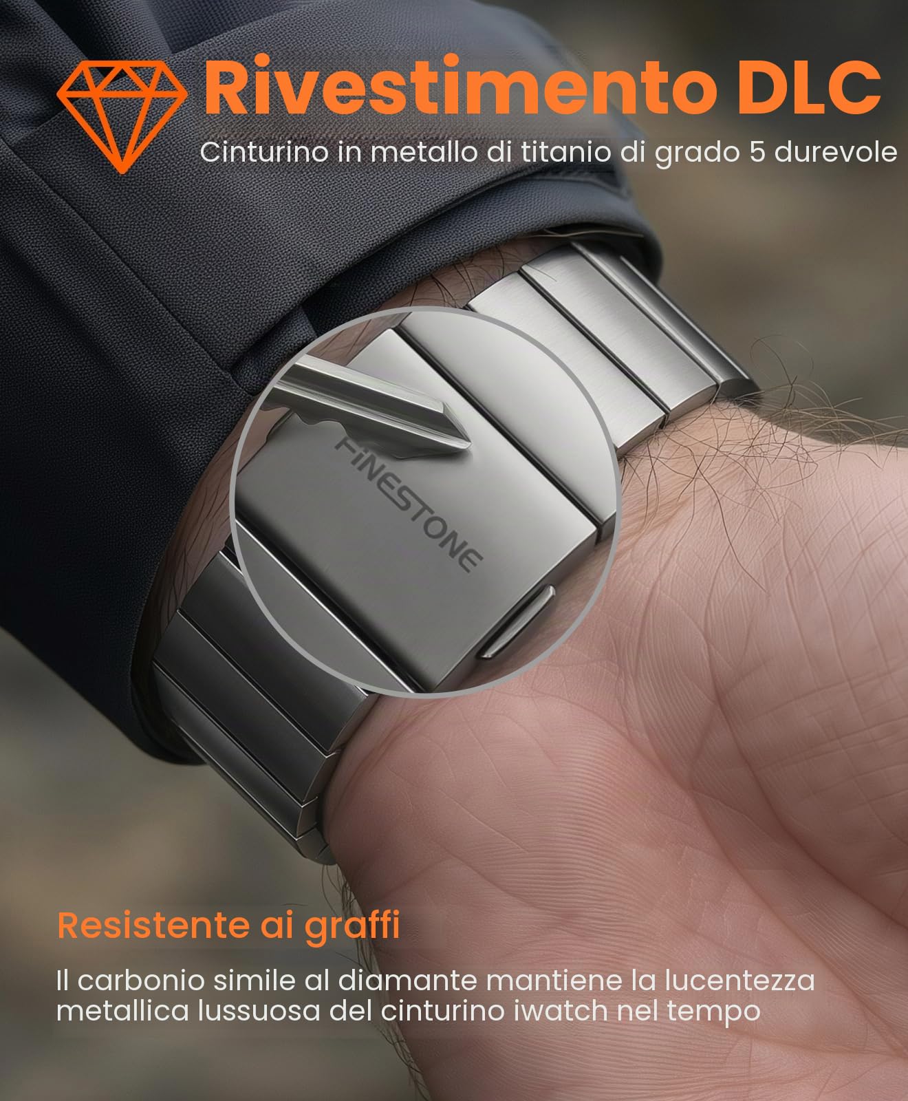 Cinturino in titanio CRNS02 compatibile con Apple Watch Ultra 3/2/1 49 mm, serie 11/10 46 mm - 24 mm di larghezza regolabile in titanio cinturino per Apple Watch - Cinturino in titanio
