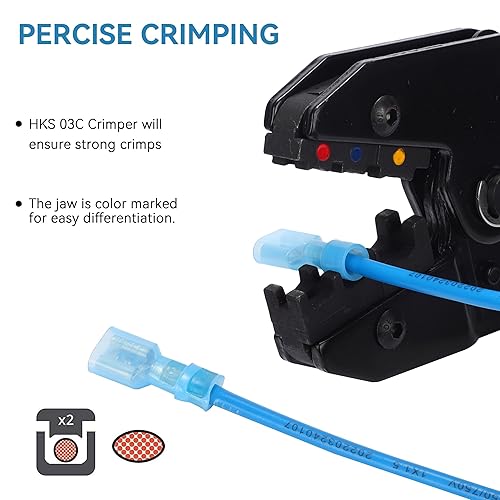 Miniatura 4 de HKS Conector de desconexión rápida de pala hembra de nailon, 150 piezas, kit de conectores de cable eléctrico azul 16-14 AWG, cobre estañado,