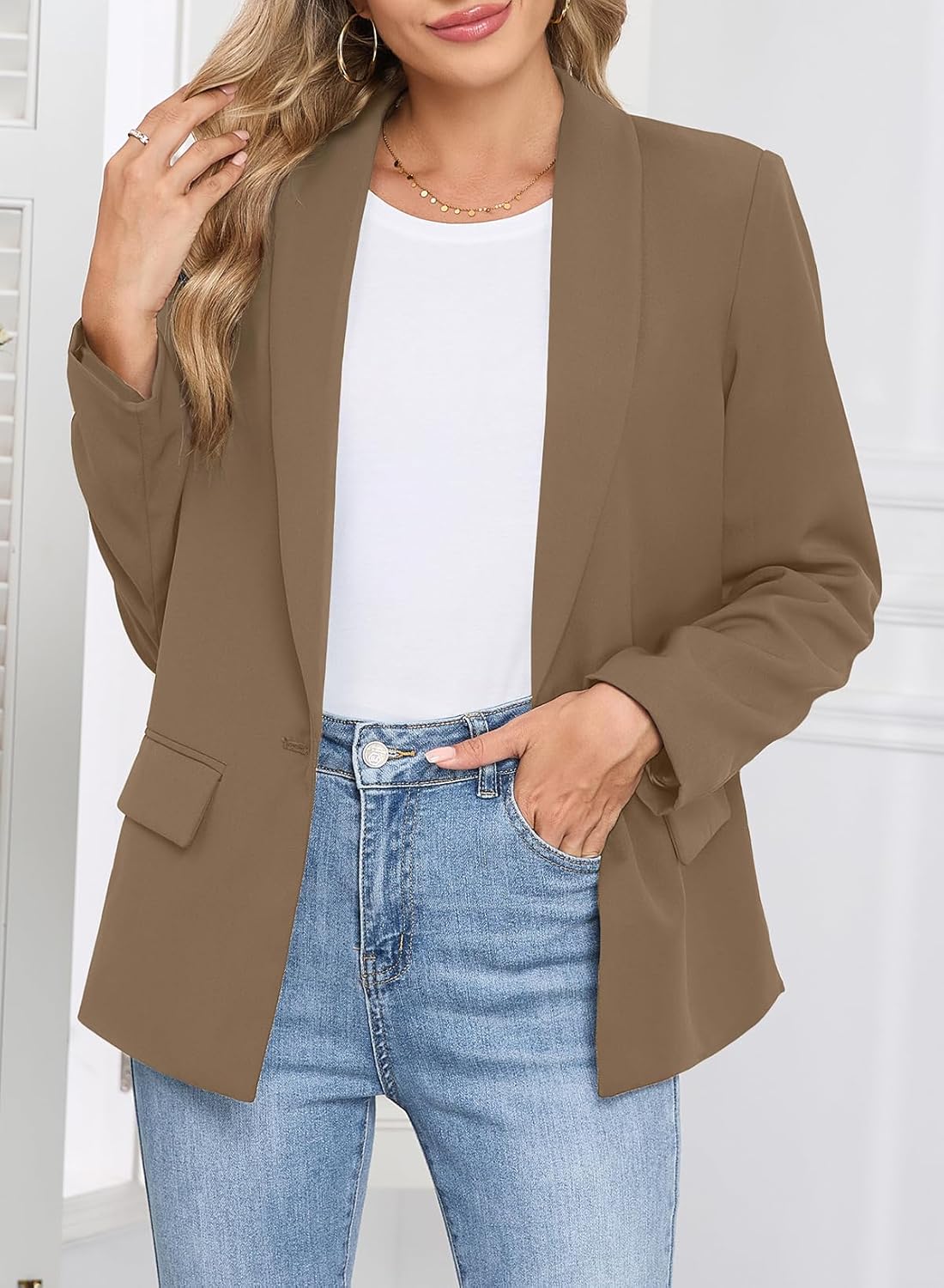 Happy Sailed Womens Long Sleeve Blazer Business Casual Open Front Work Office Suit Jackets - Image 4