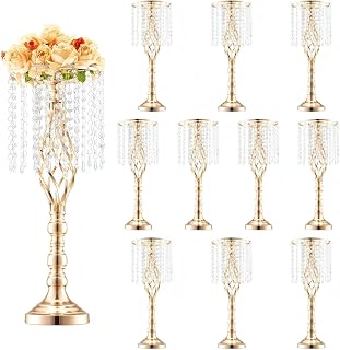 Wedding Flower Vase, Metal Wedding Centerpiece, Gold Floral Arrangement Stand Display Rack for Tables Wedding Dinner Party, Anniversary Ceremony Birthday Event Decor (Crystal-Style 10pcs)