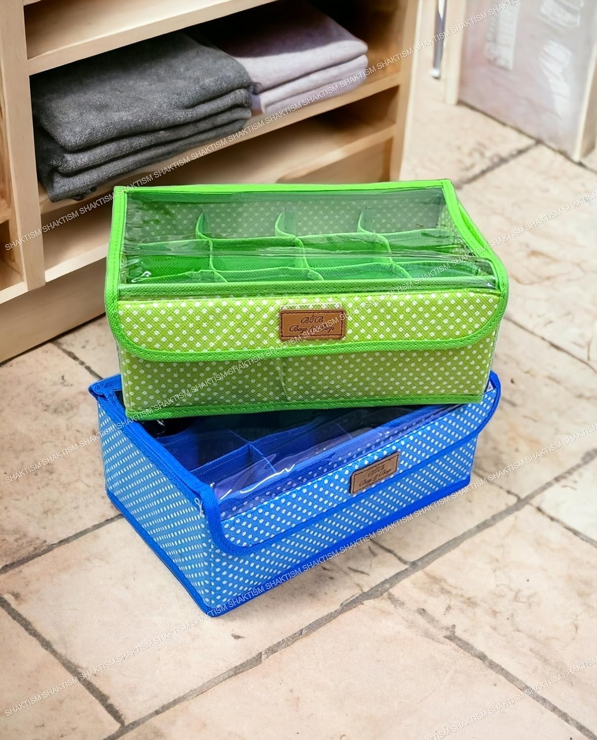 Anaant Dresser Drawer 12 Grid Underwear Organizer Closet Divider Washable Clothes Bra Sock Tie Foldable Storage Box Drawer Polyester Fabric Baby Cloth Panties Belts Set of 1 (Multicolour)