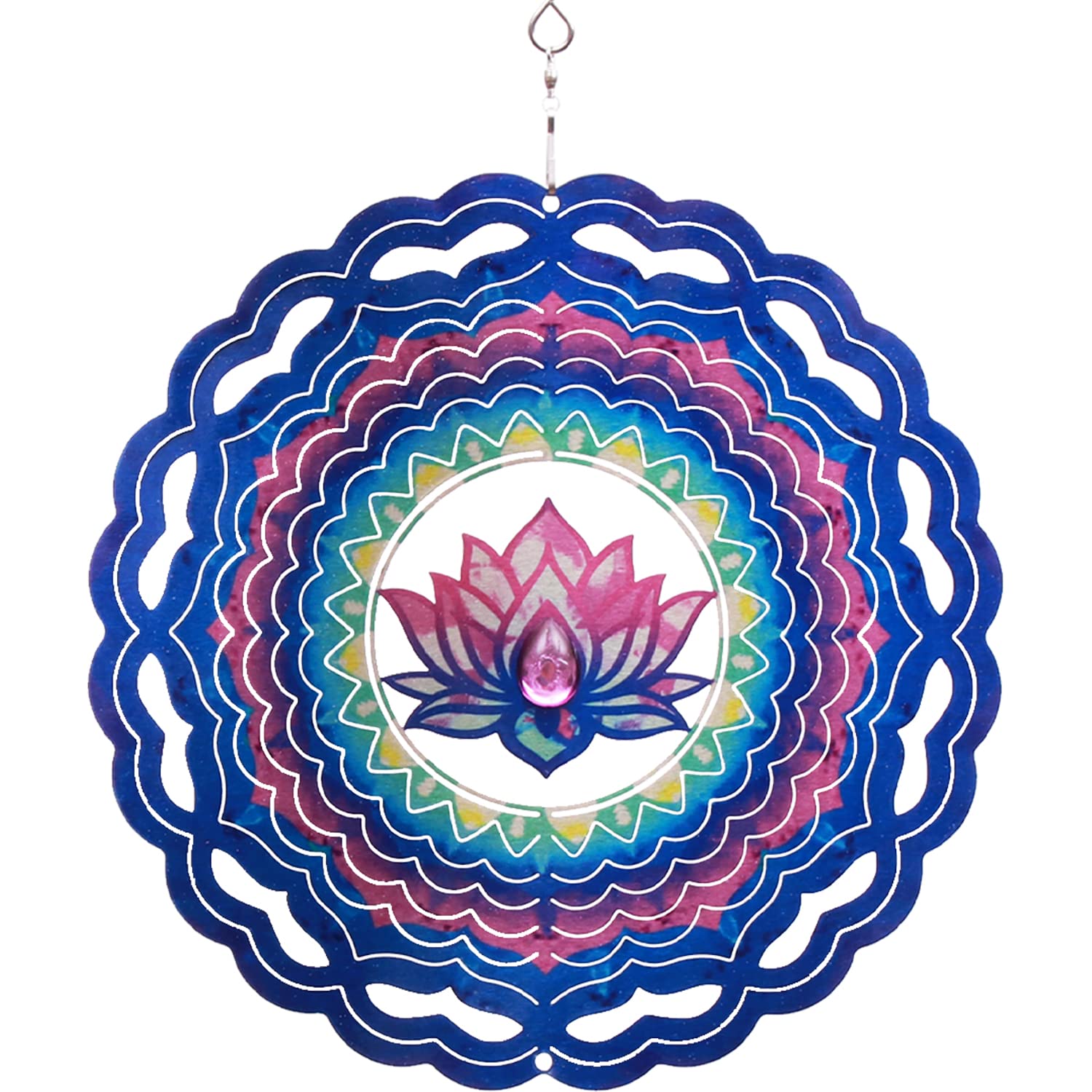 SPRING SONG Mandala Lotus Kinetic Wind Spinner for Yard and Garden Stainless Steel Spinner Indoor and Outdoor Hanging Decor Crafts Ornaments Kinetic Art Spinner Hanging Wind Spinners Decor Gifts