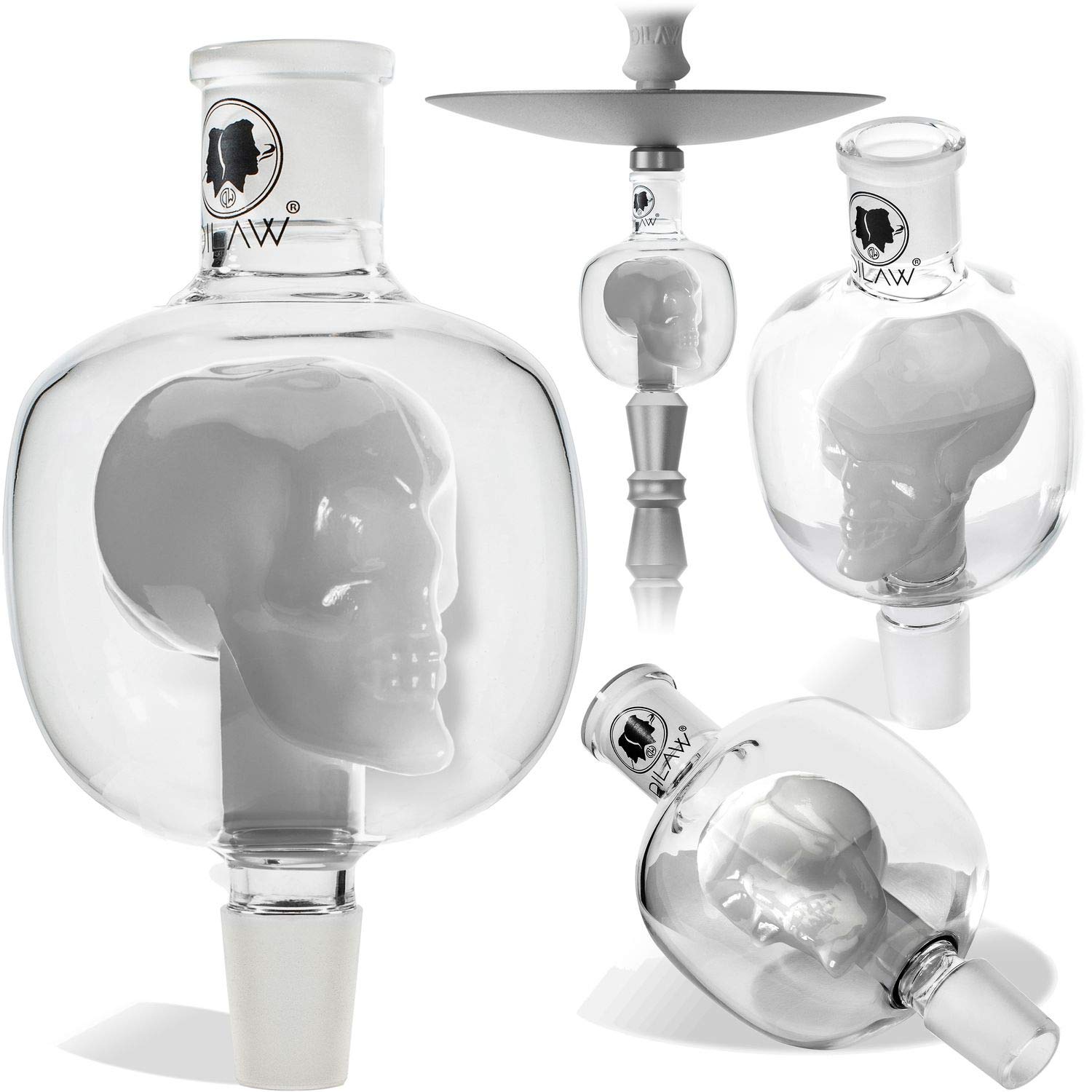 DILAW® Shisha Molassefänger Totenkopf Bunt (aus Glas für (Schliff 18/8) - Wasserpfeife, Vorkühler-Aufsatz Skull Wasserpfeife | Weiss