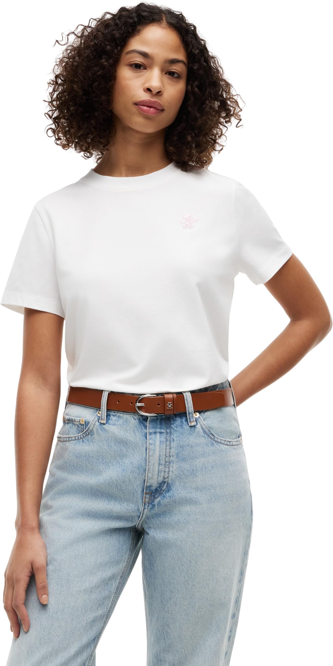 Tommy Hilfiger Women's Th Script Reg C-Nk Ss Tee WW0WW49941 S/S T-Shirt, White (Ecru), M