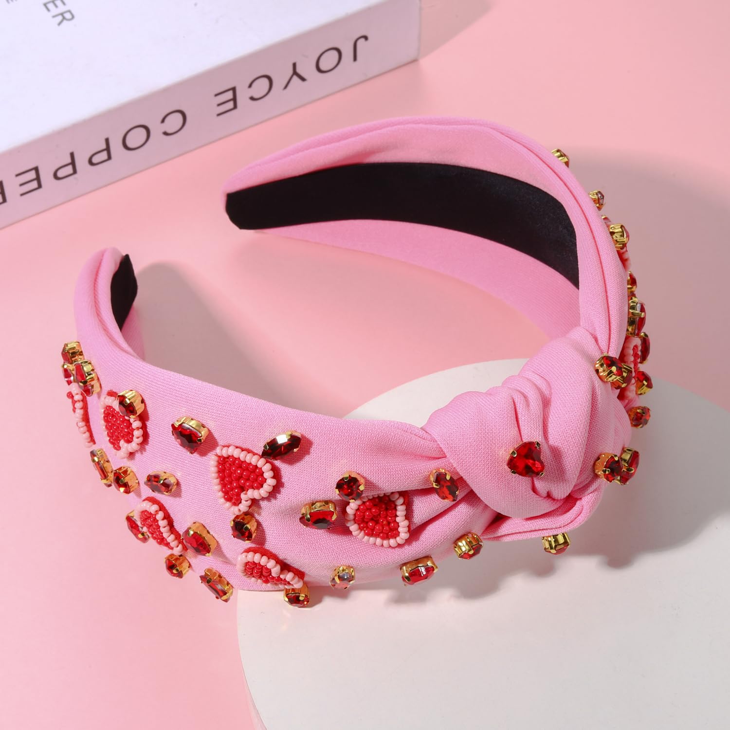 4769 Valentines Day Headband - Red Pink Heart Jeweled Crystal Knotted Hair Amazon.com : CEALXHENY Valentine main image 4