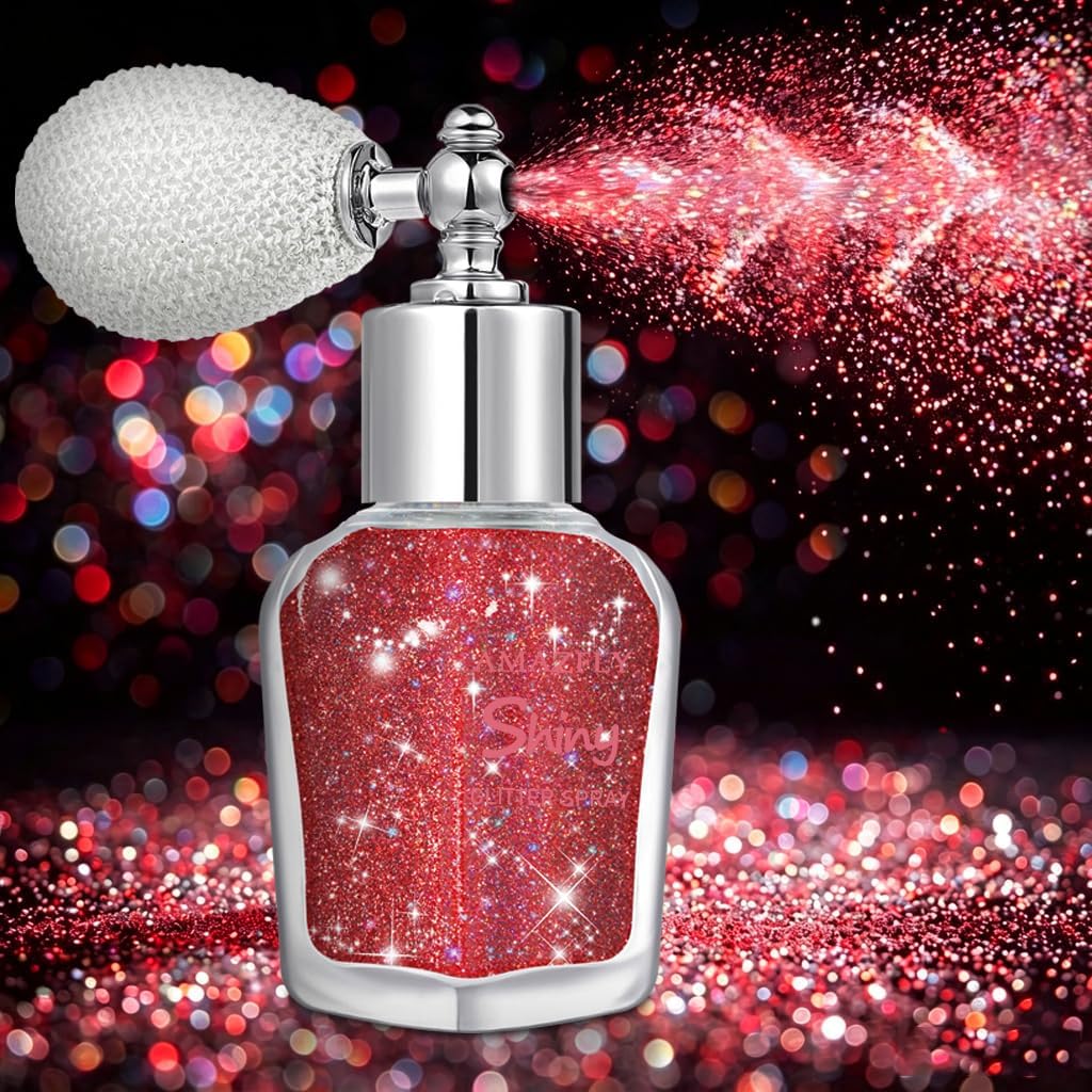 Body Glitter Spray, Loose Body Shimmer Powder Hairspray Fine Glitter Sparkle Highlighter Powder Makeup Mardi Gras Festival for World Cup Concert Party Rave Clothes Hair Face (Red)