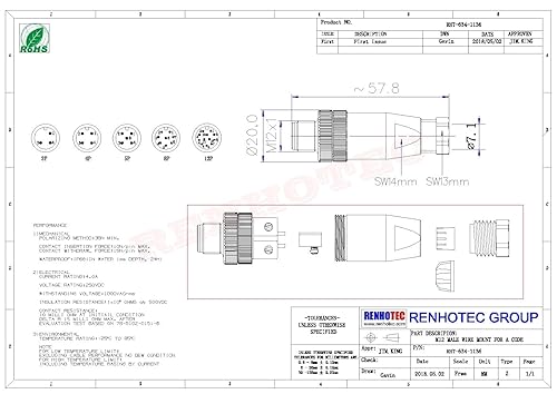 Miniatura 4 de Elecbee 5 unids M12 5 pines macho A-Code campo instalable tornillo terminación desblindaje para 22AWG 0.34mm² cable