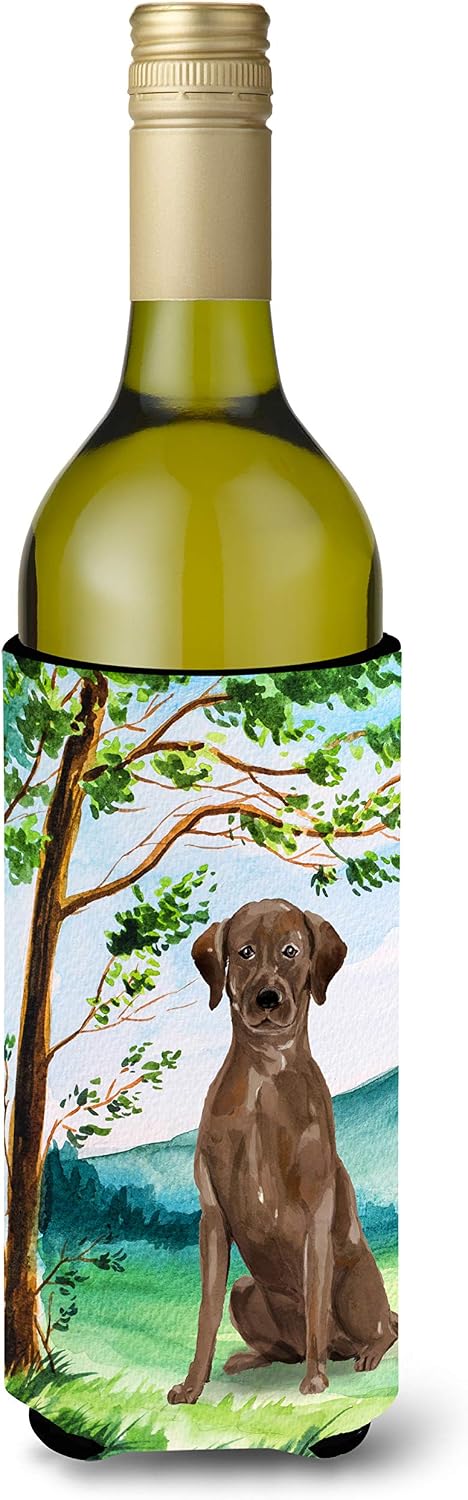Caroline's Treasures CK2021LITERK Under The Tree Chocolate Labrador Wine Bottle Hugger Bottle Cooler Sleeve Hugger Machine Washable Collapsible Insulator Beverage Insulated Holder