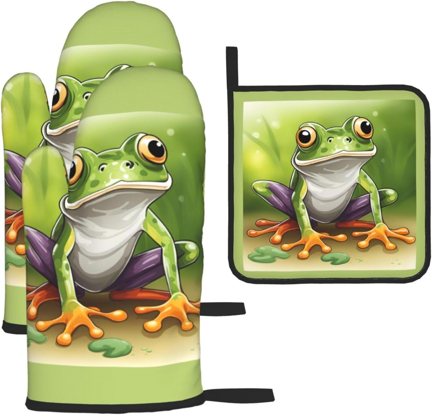Cartoon Frog Print Heat Resistant Microwave Gloves, Used for Baking, Cooking, and Fashion Kitchen Essentials