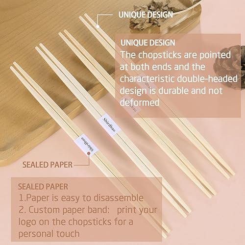 Miniatura 4 de 100 pares de palillos desechables de bambú, 9.5 pulgadas, estilo japonés, doble punta separada, palillos separados para sushi y platos asiáticos