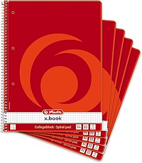Herlitz Collegeblock x.book A4, Lineatur 22, 80 Blatt, Rand innen, 5 Stück