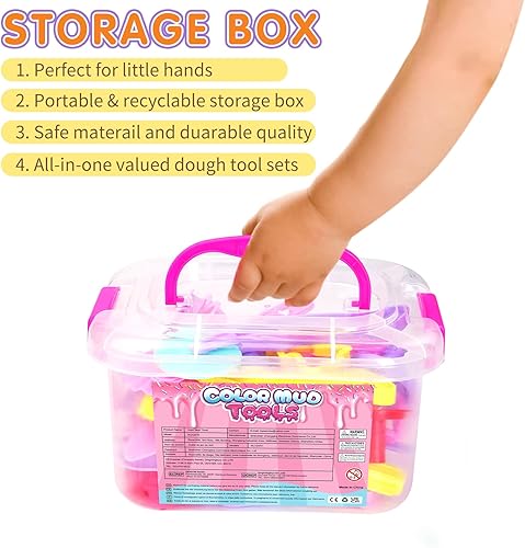 Miniatura 7 de Juegos de herramientas de masa para niños pequeños, bonitos accesorios de masa de juego con caja de almacenamiento de alfombrilla de masa, paquete