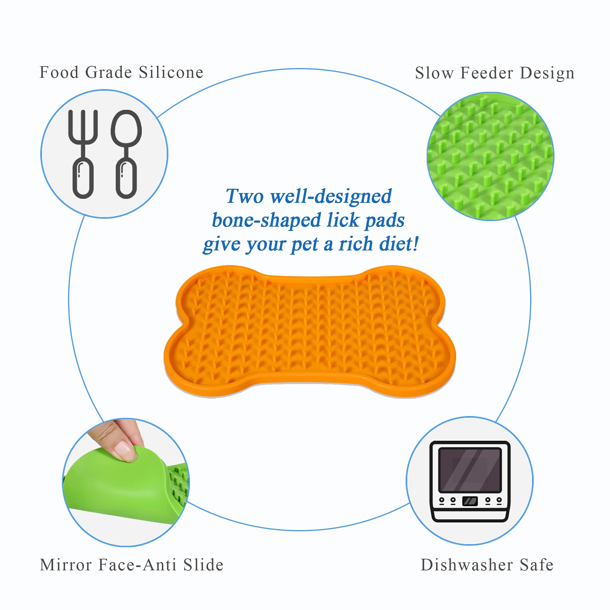 Dog Lick Pad, 2 Pack Dog Food Mat, BoneShaped Dog Treat