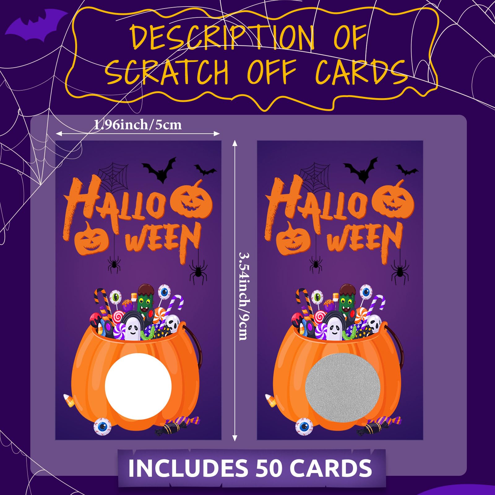 Sabary 50 Pcs Halloween Scratch Cards Event Pumpkin Baby Shower Scratch Off Cards Bridal Shower Games for Groups Halloween Party Supplies Raffle Tickets Drawings Prizes