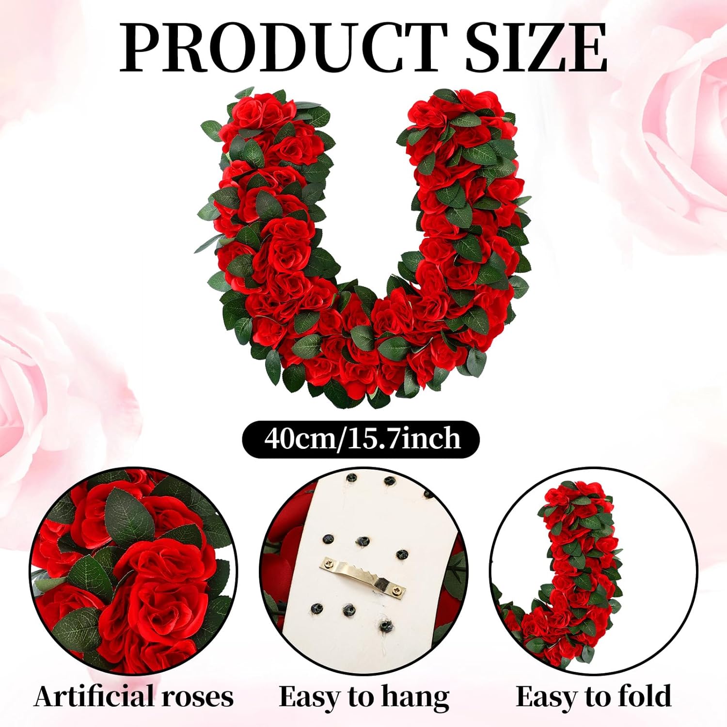 Riceshoot 15.7 Inch Derby Horse Racing Decorations Rose Wreath Red Artificial Flower Horseshoe Wreath Farmhouse Equestrian Door Decor for Horse Race Day Party Decorations