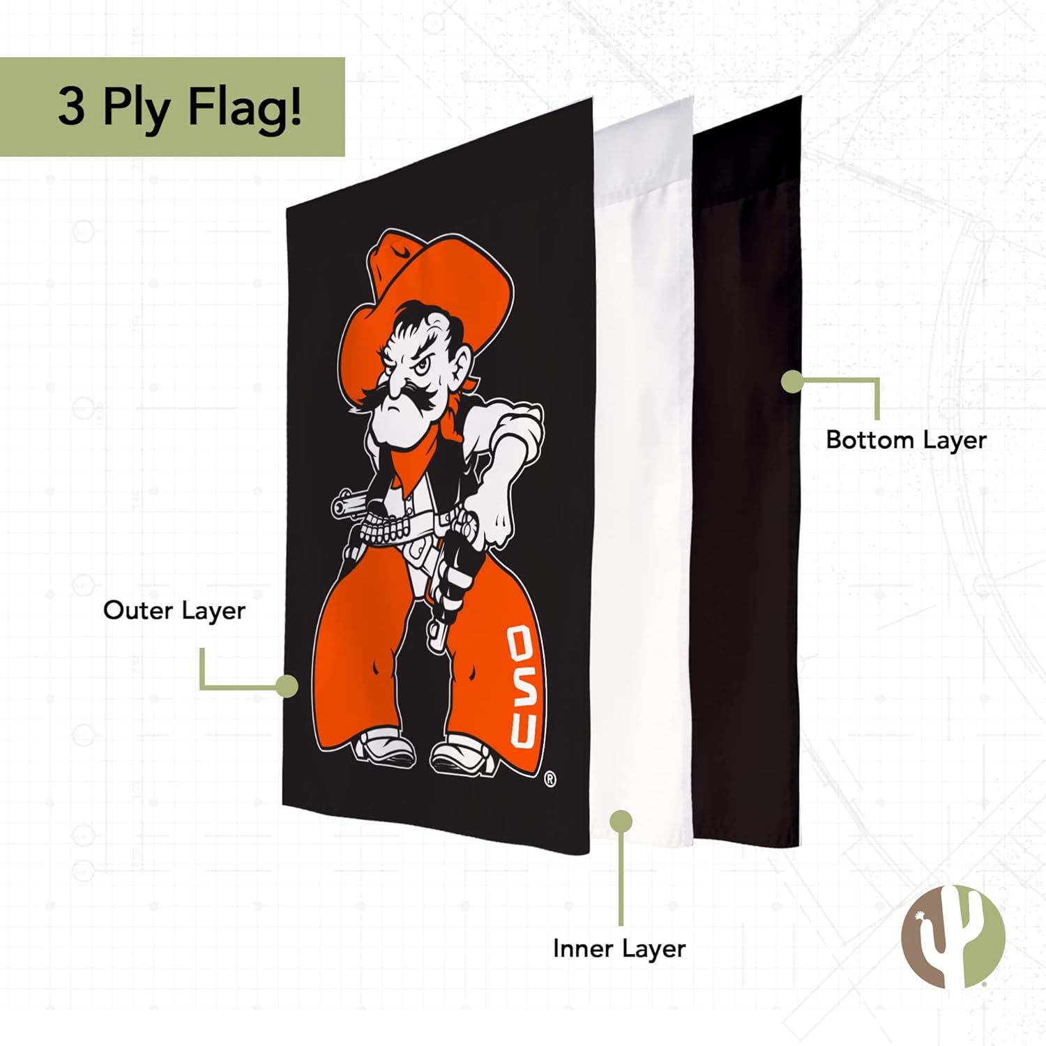 Desert Cactus Oklahoma State University OSU Garden Flag – 19 x 12 inch Oklahoma State Cowboys Banner, For Outdoor Display and Events (Design H) - Image 3