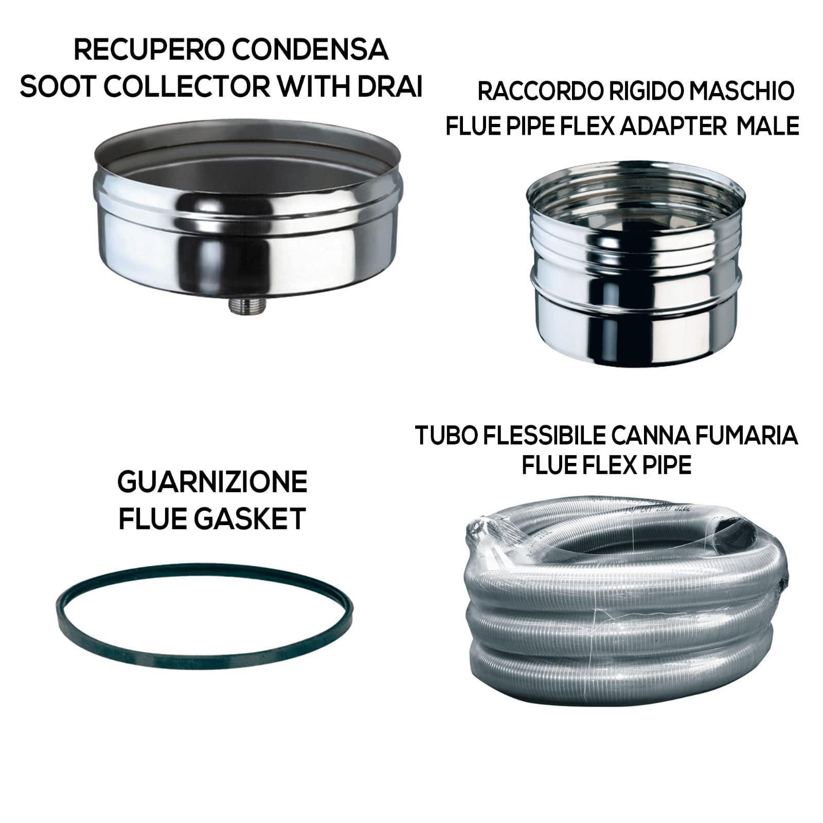 Kit Fumi Diametro 80 - Flessibile in Acciaio Inox con 9mt di tubo flessibile, Kit scarico fumi per Cappa Cucina, Stufa a Pellet e Legna, Caldaie, Camini | Brico Kit