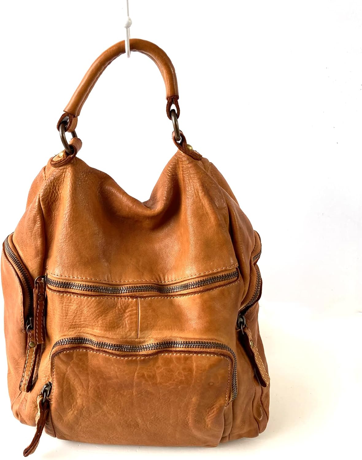 Zaino Antifurto Leganes Vintage in Vera Pelle, 30 x 36 x 12 cm, Apertura Principale sul Retro Made in Italy