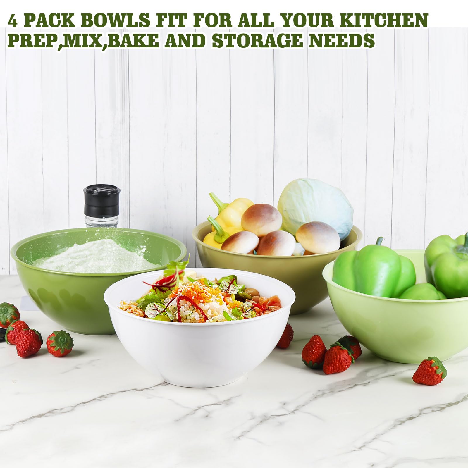 Greentainer Salatschüssel Set mit Deckel,4-teiliges 2L Rührschüssel aus Kunststoff, Stapelbare Mixing Bowl für Küche,Große Schüssel Set,Servierschüssel ideal zum Mischen und Servieren,Plastikschüssel