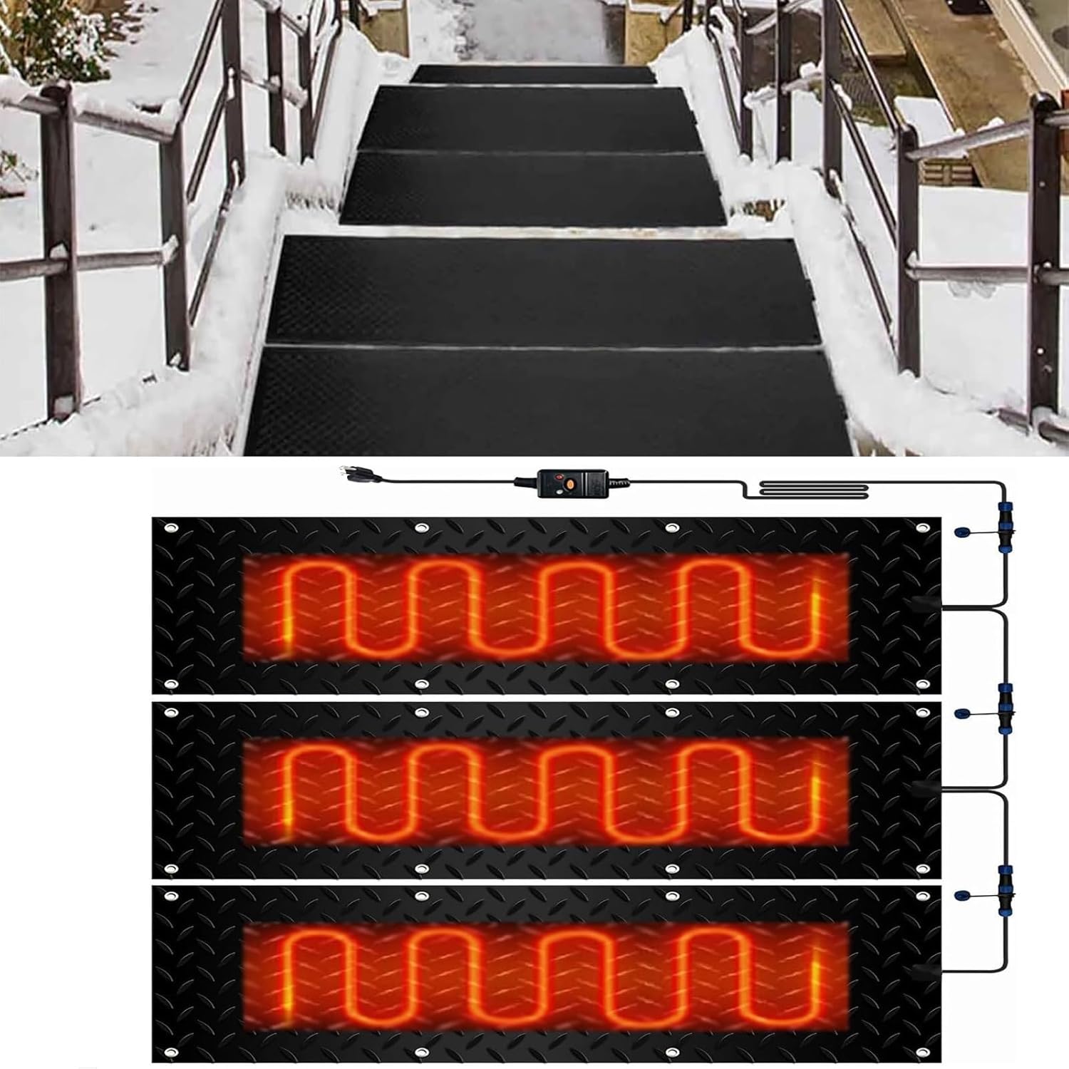 Snow Melting Mats for Outdoor Stairs, Doorways, and Driveways - Anti-Skid, Waterproof, Efficient Snow Removal(40x120cmx4Pcs)