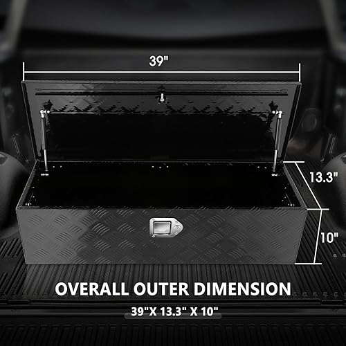 Miniatura 3 de DNA MOTORING Caja de almacenamiento de aluminio con cerradura, lengüeta de remolque y caja de herramientas de caja de camión con llaves y asa